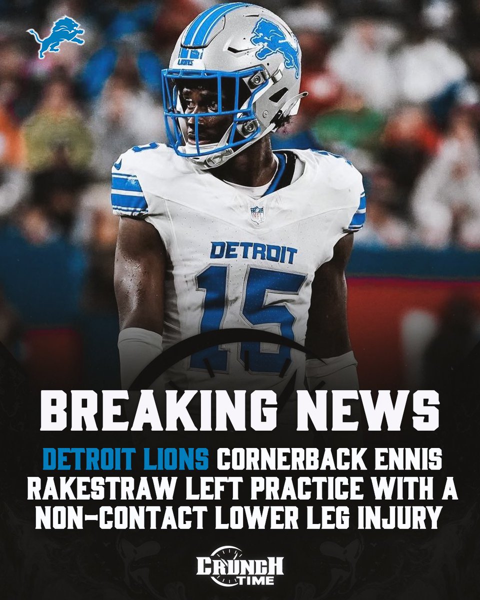 officialctpod's tweet photo. Detroit Lions CB Ennis Rakestraw left practice today with a non-contact lower leg injury, per @Justin_Rogers https://t.co/ihHoIMFnr9