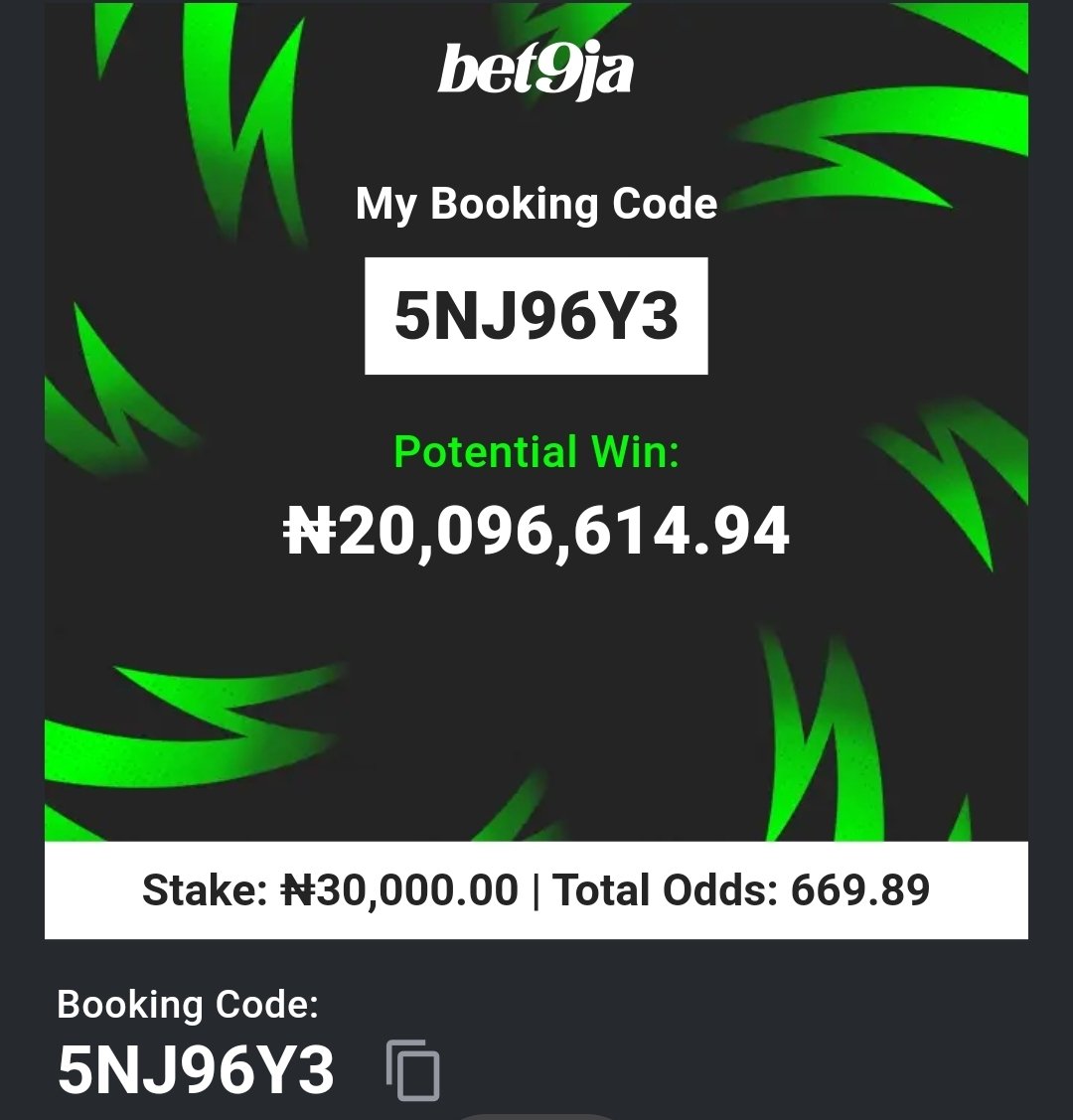 lekan_mark's tweet photo. 5NJ96Y3    6/6 
5NJ9TSL    6/6   💥 Double SIX 💪 

#Bet9jaCode 
#Bet9jaCode https://t.co/bruUeQQUjC