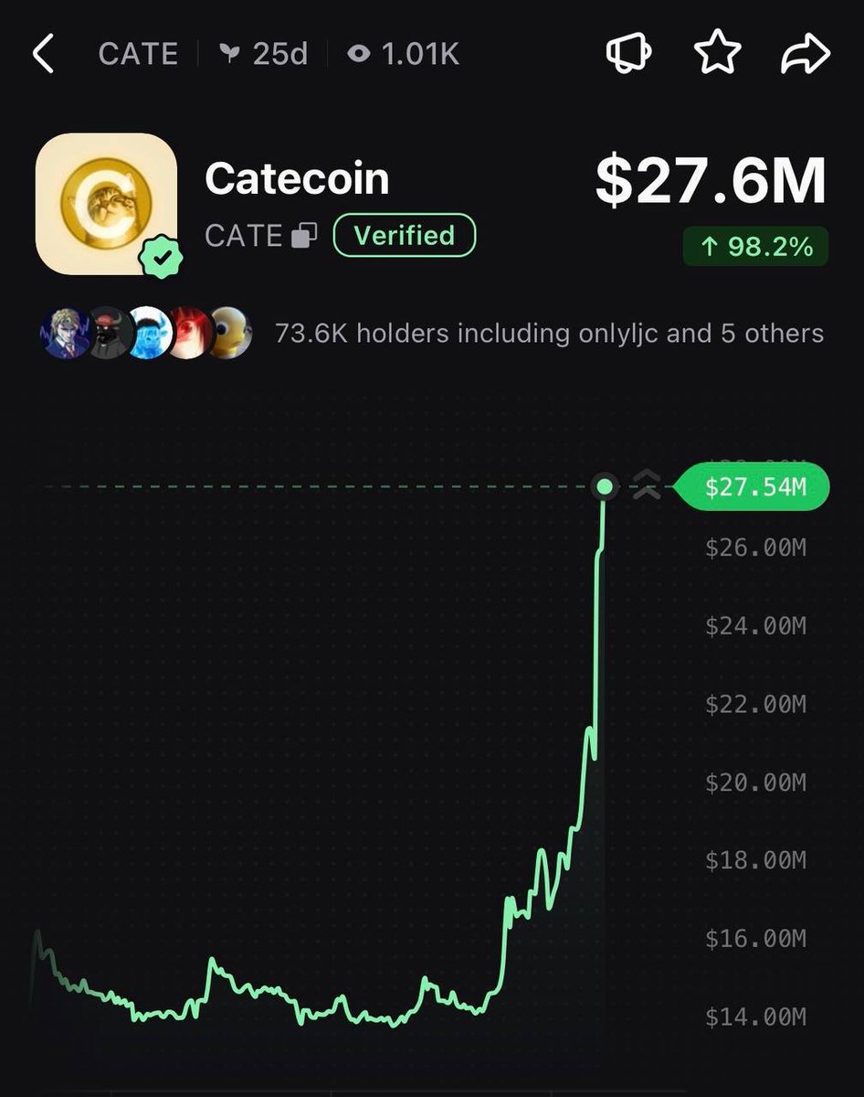 PumpfunEco's tweet photo. $CATE has pumped 98% today! https://t.co/23vFoCktQd