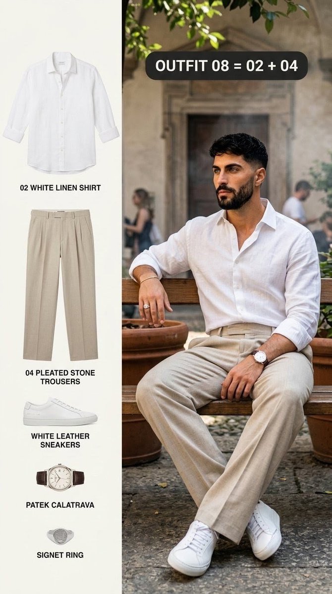 StyledBylok's tweet photo. Part 3 of 4 — outfits 07 to 09, same five pieces. One piece changes the whole outfit. #oldmoney #menswear #ootd https://t.co/xXQ8pRLdkE