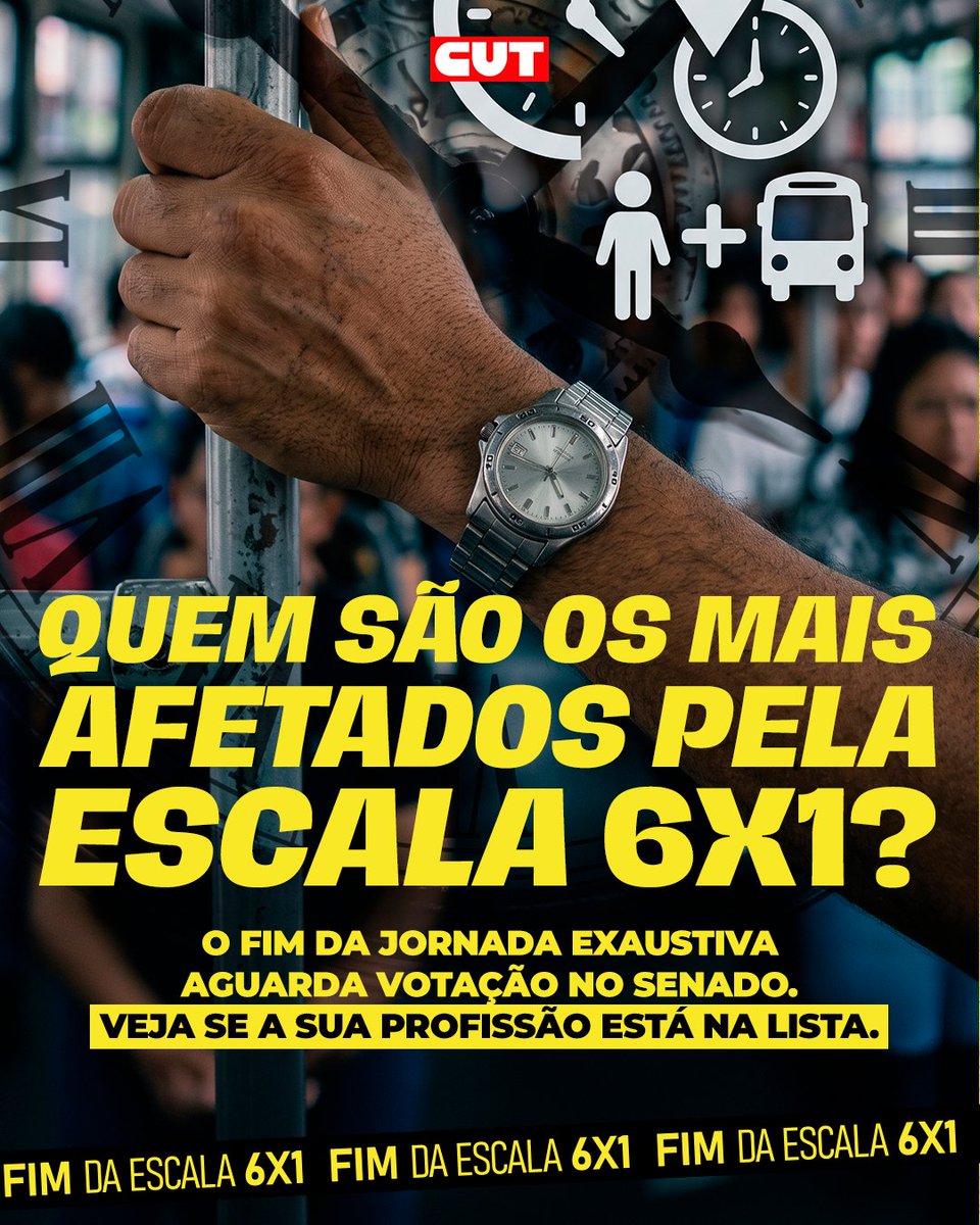 CUT_Brasil's tweet photo. O Brasil não aguenta mais a exaustão da escala 6x1. Estamos falando de milhões de brasileiros que perdem não apenas o dia de folga, mas o pouco tempo de vida que resta na rotina diária entre transporte e trabalho. https://t.co/3rp5GGcPQp