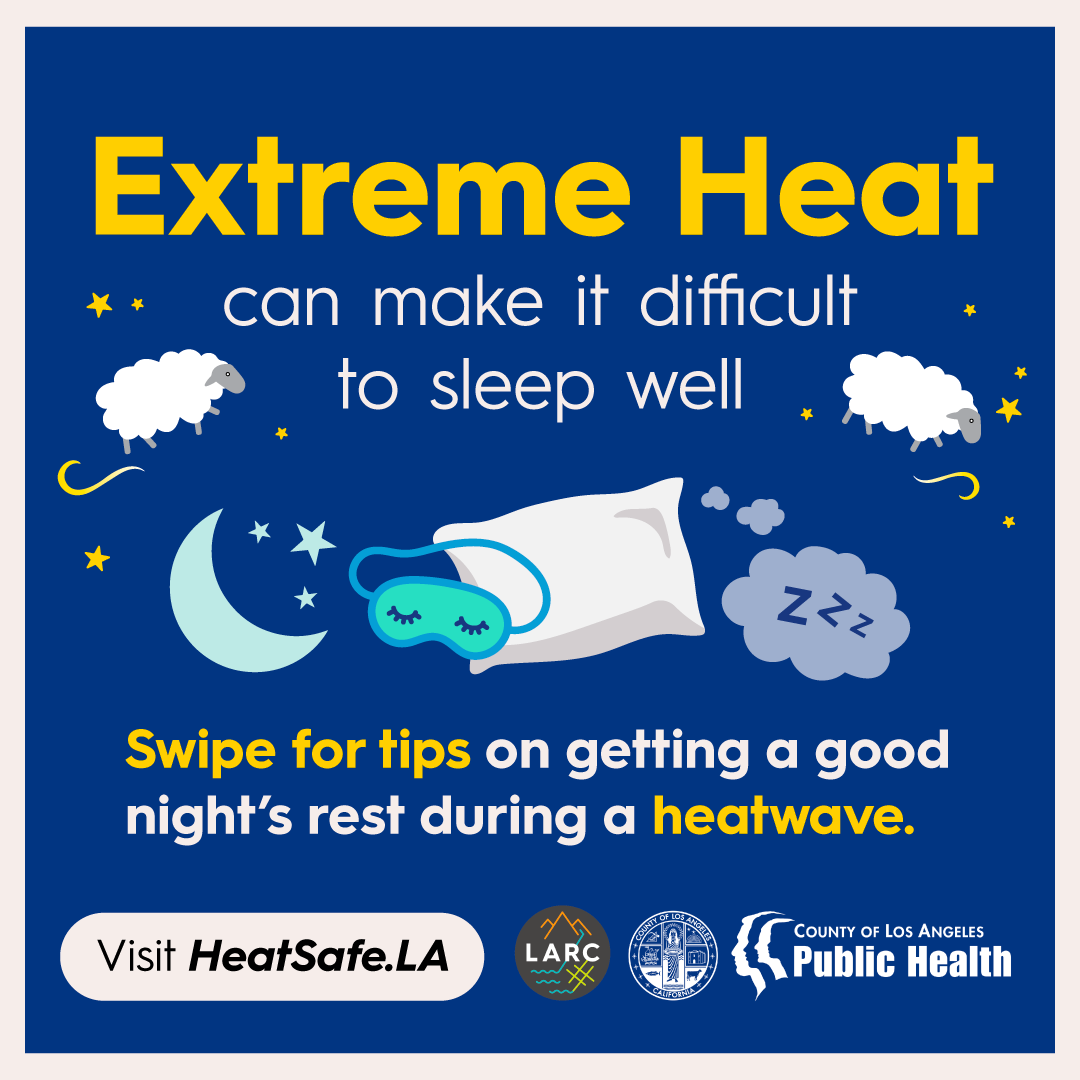 MyLA311's tweet photo. Heat waves are dangerous and exhausting, especially when it’s too hot to sleep well at night. Your body needs to cool down and rest at night. Here are some things you can do to cool your home and improve your sleep quality. Learn more at https://t.co/cLAwqfzu4v https://t.co/TqGwtO02PH