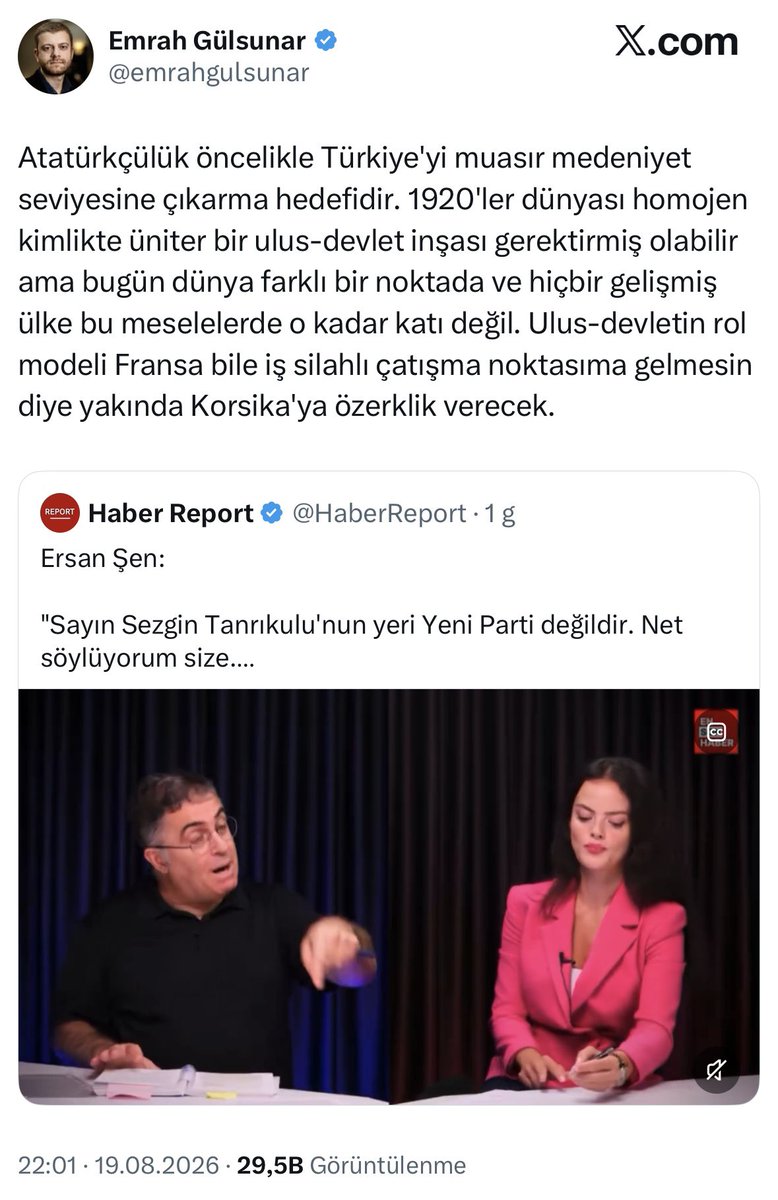 semihsamyurek's tweet photo. 1) Bir yanda "Korsika modeli gibi adem-i merkeziyetçilik konuşulsun, ulus-devlet esnesin" diyerek bunu çağdaş dünya trendi diye pazarlamak; diğer yanda CHP "yeni toplumsal sözleşme" deyince "iktidara yanladılar" diye yaygara koparmak...

2) Fikirler çatışmıyor, ortadaki hal tam bir "küçük farkların narsisizmi". İki tarafın da ıskaladığı esas hakikat şudur: Bölünmek veya birleşmek kendi başına nötr biçimlerdir; onlara yönünü ve manasını veren, dünya sisteminin mer'î sömürü mekanizmasıdır.

3) 20. asırda mesele, tek bir merkezden (İstanbul); Adriyatik’ten Hint Okyanusu’na kadar ordu toplayabilen, vergi kesen ve Batı yayılmacılığına set çekme potansiyeli olan büyük siyasi iradeyi tasfiye etmekti. Dünya sistemi o gün bu omurgayı kırmak için "böl, parçala, yönet" taktiğiyle bizi küçük kompartımanlara hapsetti. Bizim Misak-ı Millî dediğimiz hat ise yangından kurtarabildiğimiz son müdafaa mevzisi, bir ricat eşiğiydi.

4) O gün dünya sistemine çomak sokma potansiyeli taşıyan imparatorluk mantığı tasfiye edildi; nitekim Birinci Dünya Savaşı’nda kaybedenler tek tek devletler değil, bizatihi o nizamın kendisiydi. Bugün ise, aynı potansiyeli barındıran bir siyasi iradenin yeniden inşası değil; küresel sermayenin, finansın ve lojistik hatların pürüzsüz akışı uğruna dayatılan bir "pazar birleşmesi" isteniyor. Dün İslâm tehdidini hapsetmek için o sınırları çizen Batı, bugün kendi tırları ve finansal tahakkümü takılmadan aksın diye bizzat o sınırları gevşetip 'transit koridor, bölgesel pazar ve entegrasyon' masalları fısıldıyor.

5) Dünya sistemi bizi tam da bu sahte ikileme kilitliyor: Ya hiçbir siyasi irade ve iddia üretemeden kendi dar sınırlarına sıkışıp Batı'nın kriz anlarında ilk feda edeceği, rezerv para şantajlarıyla terbiye edilen güçsüz bir periferisi olmaya razı olacaksınız; ya da küresel sermayenin transit hatları rahat işlesin diye sınırları gevşetip kimliksiz bir açık pazar havzasına dönüşeceksiniz. Yani köprü ve mozaik olacaksınız. İki tercihte de celladın insafına terk edilmişlikten başka bir istikbâl yoktur.

6) İkisi de çare değildir. Çare; ne Misak-ı Millî'yi Batı ile çatışmama imkânı sunan bir barış sanmak ne de sınırlarımızı emperyalizmin lojistik otobanına çevirmektir. Biz kendi kabuğumuza çekilip uslu dursak da Batı; bu toprağın İslâm ile vatanlaşmasını ve dünya sistemine çomak sokan kurucu Türk mevcudiyetini asla hazmedemeyecektir. Batı bize "sermaye açlığı" üzerinden had bildirmeye kalkarken, bizzat Basra’dan Avrupa’ya uzanan tedarik hatlarında, boğazlarda ve enerji koridorlarında bu toprağın iradesine mahkûm kılınmalıdır.

Çare; bu toprakların Batı için bir "köprü", küresel sermaye için parçalanacak bir "mozaik" değil, gâvurla sınır çekilerek vatan kılınmış bir darü’l-İslâm olduğunu idrak etmekle başlar. Bize dayatılan transit hatları ve bölgesel pazarı küresel sermayenin sömürü kanalları olmaktan çıkarmak; finansal sistemi bir silaha dönüştüren dolar nizamına karşı kendi bölgesel iktisadi ve lojistik zeminini tahkim eden bir "hâkimiyet filtresi" kurmaktır. Batı'yı aradan çıkaran bu imkânları dünya sistemine boyun eğmek için değil, onun şantajlarına set çekecek ve gerektiğinde vanasını kısacak stratejik bir koza çevirmektir.

7) Bütün bu gürültünün ardında yatan hakikat, dünya sisteminin yeni entegrasyon tezgâhına taşeronluk etme yarışından ibarettir. Zihinler hâlâ Batı'dan tescil ve aferin alma ezikliğiyle maluldür. Bugün ihtiyaç duyulan şey, aynı kapının eşiğinde bekleşenlerin küçük farklarının narsisizmi değil; dünya sistemiyle bu toprağın kurucu davası arasındaki büyük farkın hakikiliğidir.