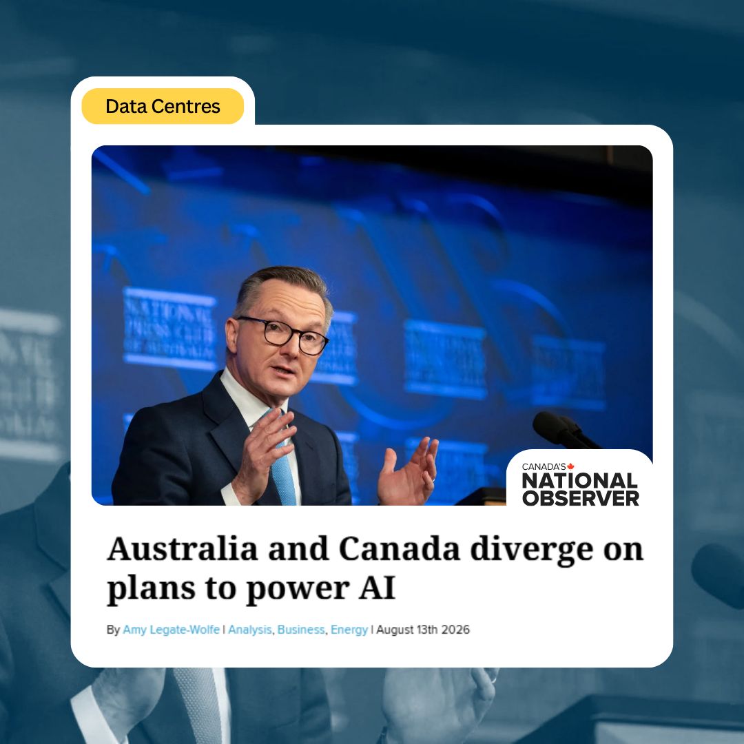 Pembina's tweet photo. Australia wants AI data centres to help build new renewable power, strengthen the grid and pay their share of infrastructure costs.  

Canada should set the same standard.  

If a data centre uses city-scale electricity, it should help build the clean grid that powers it. https://t.co/a4beVa1zfN