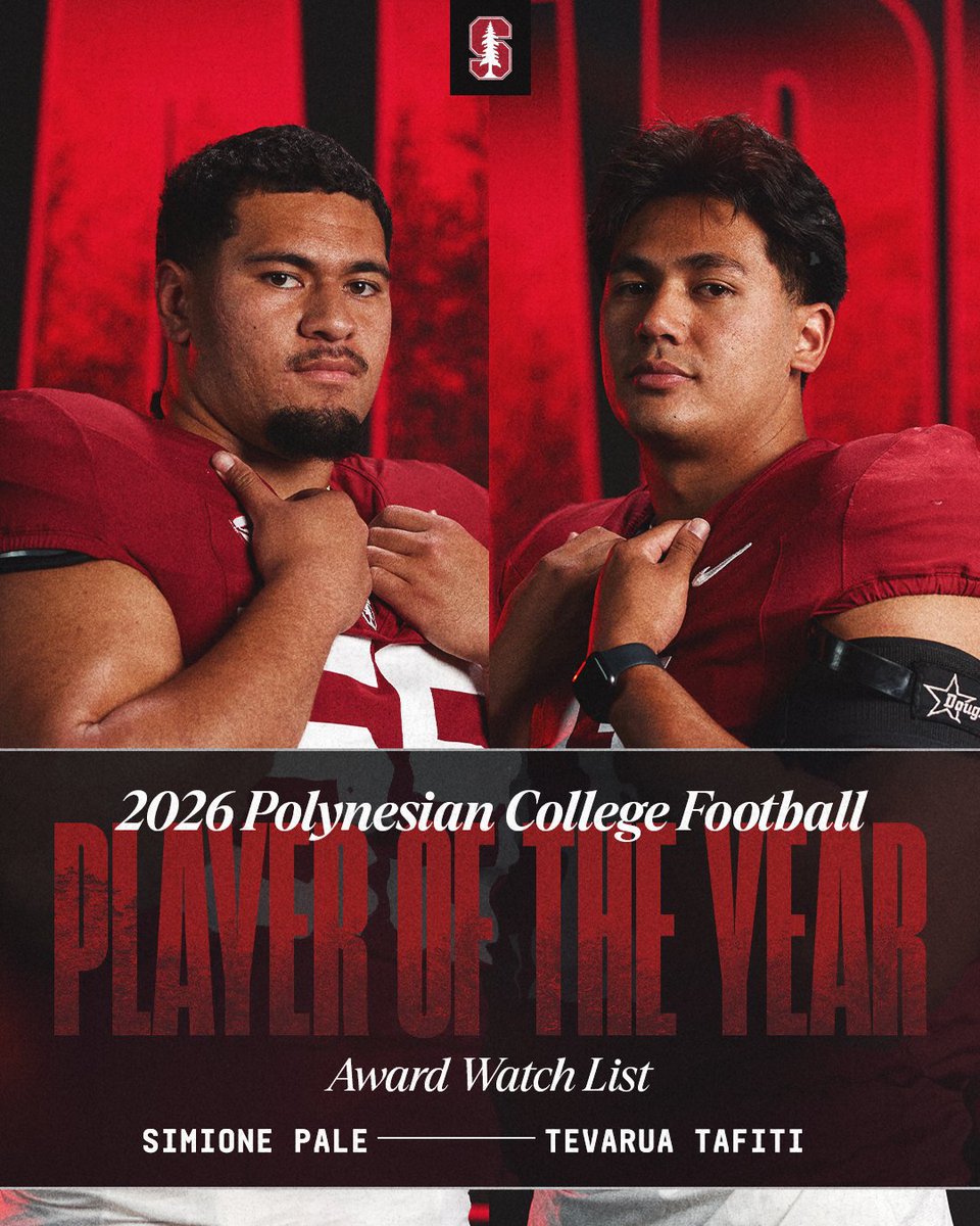 StanfordFball's tweet photo. For the culture 🤙

@PaleSimione &amp; @TevaruaT have been named to the Polynesian College Football Player of the Year Watch List.

#GoStanford https://t.co/a3oSqtP72H
