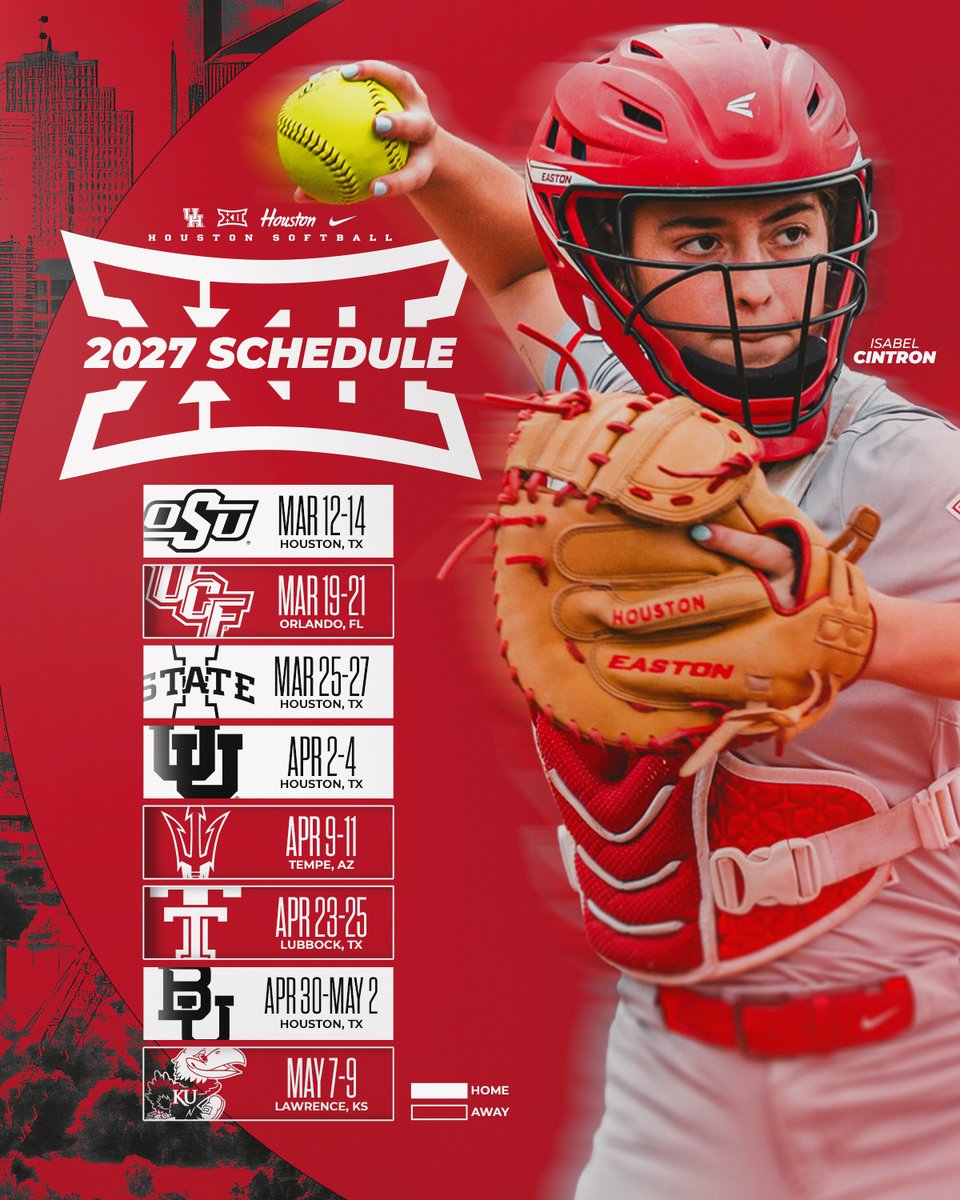 UHCougarSB's tweet photo. Clear your calendars 🗓️

The 2027 Big 12 Softball Schedule is here. https://t.co/ltQC9WRWsX