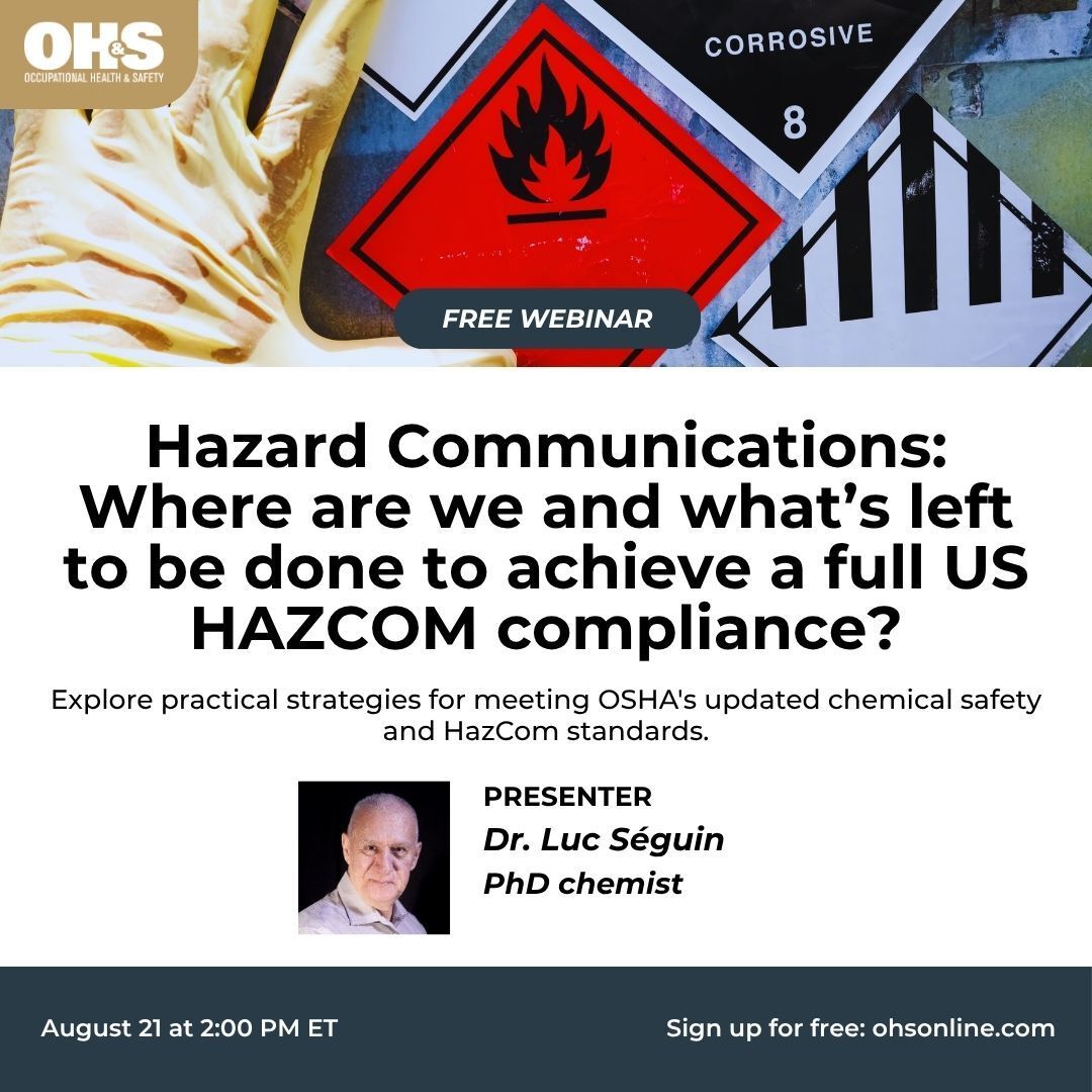 OccHealthSafety's tweet photo. Need help navigating special #HazCom compliance challenges?

Dr. Luc Séguin will join our live #webinar tomorrow, August 21, to answer your questions.

Register for free here ⬇️ 
https://t.co/rpmX3KAnKS https://t.co/Ax4lqBCUH9