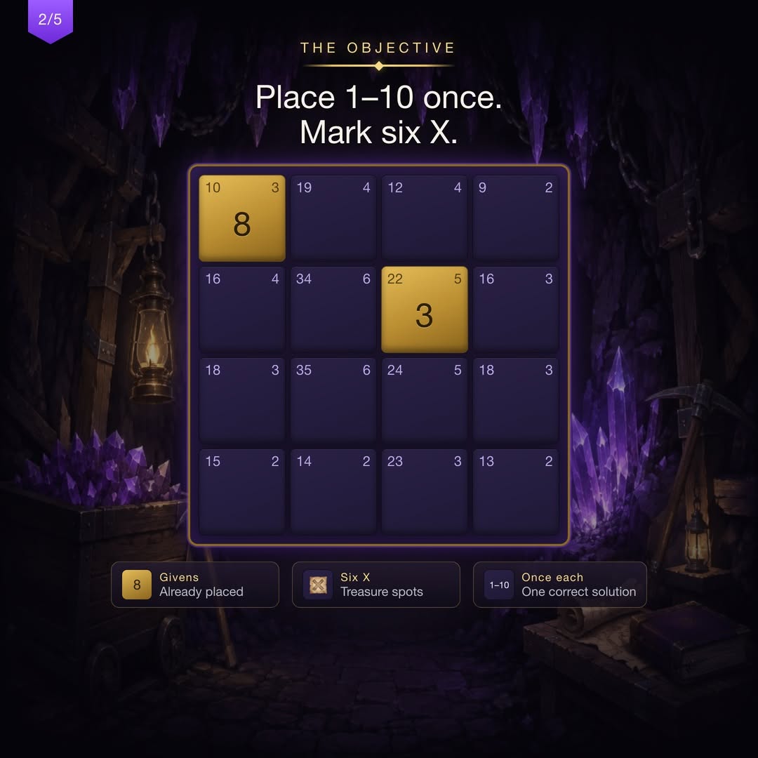 crystalogicfun's tweet photo. 💎 Crystalogic is live.  One 4×4 map. Numbers 1–10. Six hidden treasure spots. One solution.  → https://t.co/kM87twtaix #Crystalogic #logic #DailyPuzzle #PuzzleGame #BrainTeaser https://t.co/WBf3EKYW6I