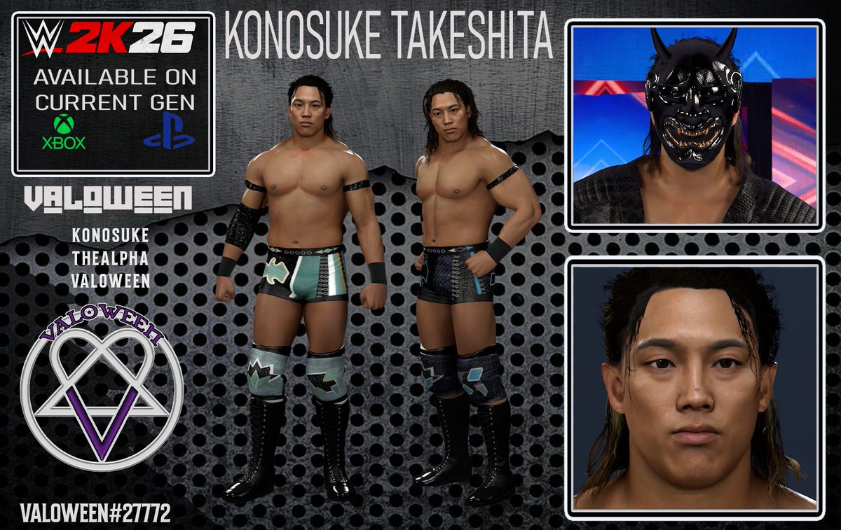 Valoween's tweet photo. Konosuke Takeshita available now

Very proud of these attires

Moveset: @iBudsMoves 

#wwe2k26 https://t.co/wbNLZV3tQO