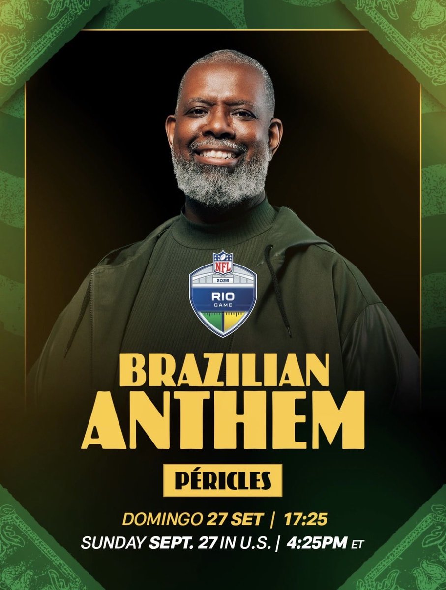 Pagodezinhoo's tweet photo. PÉRICLES SERÁ A VOZ DO BRASIL NO RIO GAME! 🇧🇷 🏈
O cantor será responsável por interpretar o Hino Nacional. https://t.co/I2h7Gxclpe