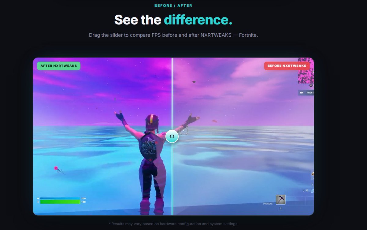 Delafnbr's tweet photo. I played Fortnite competitively for many years. Every Finals, every scrim and I was tweaking my PC by hand because nothing out there did it properly.

So I built: https://t.co/6yoBBr5Nbp 🚀

Every tweak I actually used, in one place. https://t.co/o4x192evkD