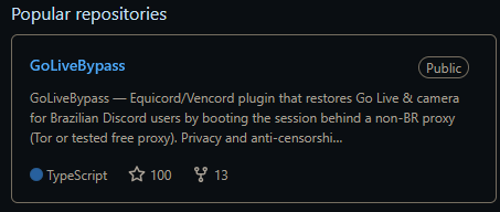 obezumiya's tweet photo. 100 estrelas e 100 membros no discord!

obrigado a todos que ajudaram e que contribuiram e me ajudaram a resolver bugs e melhorar o projeto.

Eu espero que esse projeto fique melhor a cada dia que passa e simples para uso! https://t.co/JzPoQFf3af