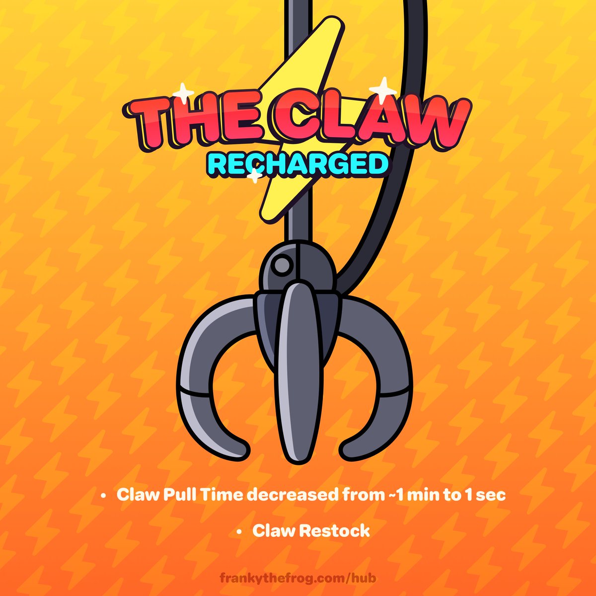 frankythefrog's tweet photo. New update to the Franky Hub is LIVE!

We upgraded the Claw Machine for lightning-fast swaps, expanded your options for Flies in the trade section, and restocked the machine with new Nibbles from our vault.

Check out what's new ⬇️ https://t.co/rBHEQKVhPY