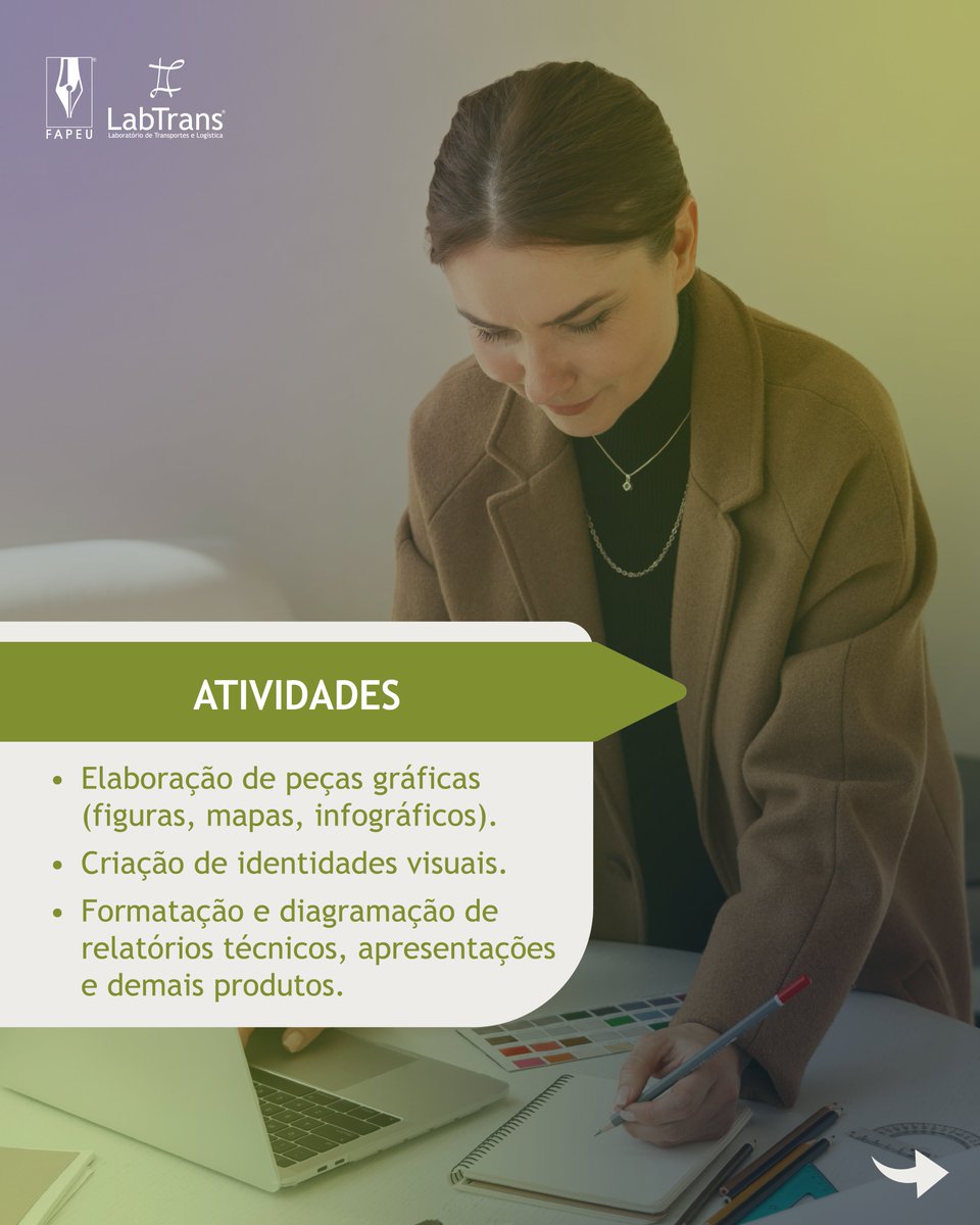 LabtransUFSC's tweet photo. 🎨 Nova oportunidade no LabTrans/UFSC para quem é da área de Design!

O LabTrans/UFSC está com processo seletivo aberto para Bolsista de Graduação em Design – Vaga 728. Se você tem olhar atento aos detalhes, criatividade e domínio de ferramentas de design gráfico, essa pode ser uma ótima oportunidade para colocar seus conhecimentos em prática em uma equipe multidisciplinar! 💡

🖌️ Principais atividades:
• Elaboração de peças gráficas, como figuras, mapas e infográficos;
• Criação de identidades visuais;
• Formatação e diagramação de relatórios técnicos, apresentações e demais produtos.

💻 Conhecimentos desejados:
• Domínio dos princípios de design gráfico;
• Boa comunicação e aptidão para trabalho em equipe multidisciplinar;
• Atenção aos detalhes, padronização, organização e cumprimento de prazos;
• Experiência com InDesign, Illustrator e Photoshop;
• Familiaridade com o Pacote Office é desejável.

📍 Modalidade: presencial, em Florianópolis/SC
⏰ Carga horária: 20 horas semanais
🔎 Vaga: 728

📲 Quer participar da seleção? Cadastre seu currículo pelo link:
http://150.162.78.45:8080/Curriculo/

Compartilhe esta oportunidade com quem está buscando uma experiência profissional na área de Design! 🚀

👉 Lembrando: a vaga é para o modelo de trabalho presencial e dúvidas podem ser tiradas diretamente com a FAPEU, responsável pela seleção.

#VagasLabTransUFSC #VagasUFSC #LabTrans #UFSC #Design #DesignGráfico #VagaDeEstágio #Bolsista #Oportunidade #Florianópolis