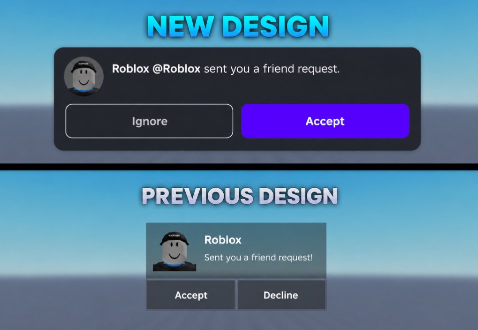 cosmicngl's tweet photo. Roblox updated their friend request notification design, what are we thinking? 🤔

#Roblox #RobloxDev https://t.co/HguqThXps3