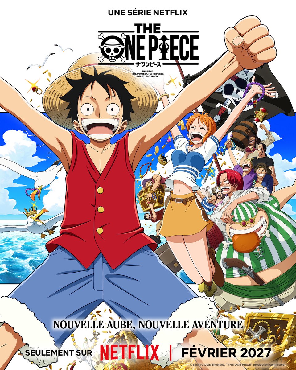 NetflixFR's tweet photo. Une nouvelle ère, une grande aventure.

THE ONE PIECE, le nouvel animé produit par WIT Studio, en février 2027 sur Netflix. https://t.co/rnyOvB4Xmi
