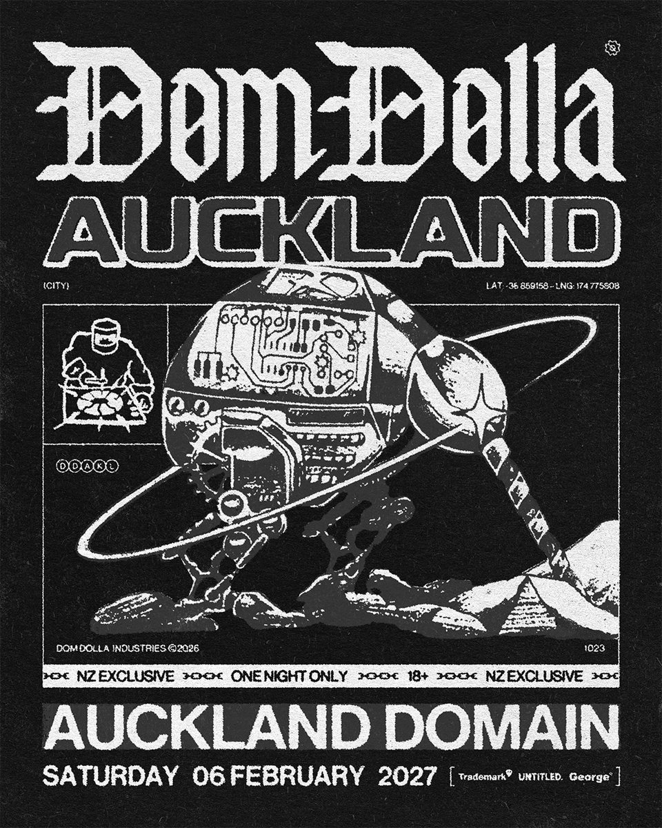 TheEDMNetwork's tweet photo. .@domdolla is set to headline the largest electronic music event in New Zealand’s history 🇳🇿

The one-night-only show will take over Auckland Domain on February 6th, 2027 with a capacity of up to 40,000 fans.

via IG: domdolla https://t.co/8bQlAhgCxu
