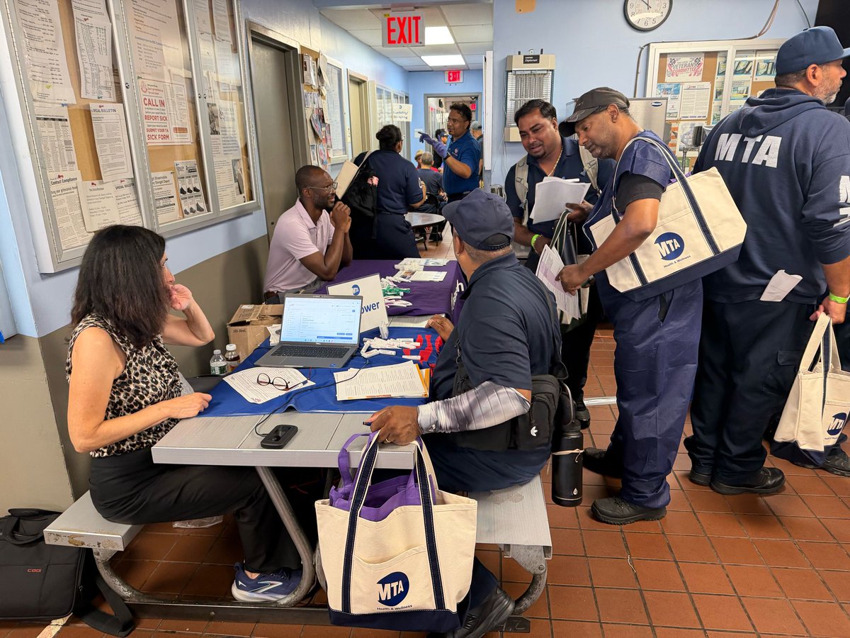 TWULocal100's tweet photo. President John V. Chiarello joined TA Surface VP Gary Rosario, Division Chair Andre Armstrong, depot officers, and members today at the Health & Wellness Fair at Fresh Pond Depot.

The fair brings health and wellness resources directly to our members on the job, with vendors offering information and support on nutrition, fitness, healthy living, and other ways to improve overall well-being.

Be on the lookout for a Health & Wellness Fair coming to a location near you!

#unionstrong #solidarity #healthandwellness #twulocal100