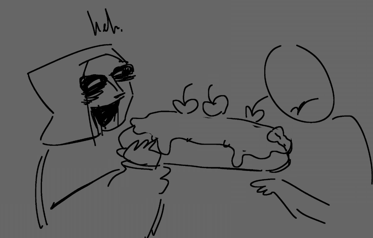 stkarmi's tweet photo. my ych concept where you both eat a big breadcake and he laughs at you for getting frosting all over the place 
#theknocker #Minecraft #knocker https://t.co/JuDHJhpe56