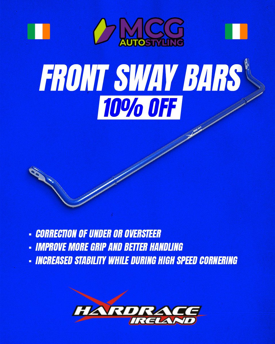 MCGAutoStyling's tweet photo. 🔥 ANTI-ROLL BAR SALE — 10% OFF HARDRACE 🔥

Looking to sharpen up your car’s handling? Now’s the perfect time to upgrade with 10% OFF Hardrace Front &amp; Rear Anti-Roll Bars at MCG Auto Styling. 🇮🇪

🛒 Shop the Hardrace range now while the 10% discount is live. https://t.co/Z4otSxLx2A