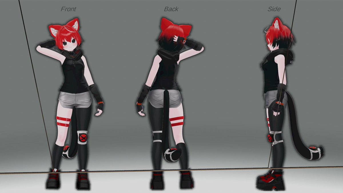 ThatDarnCat01's tweet photo. Here is the final update to the main model of my vtuber transformation. It has been a long headache inducing journey but got there in the end.  ill have duplicates for select outfits but imma build my arsenal beforehand XD I wanna thank a good friend of mine Xeno for helping with this project.