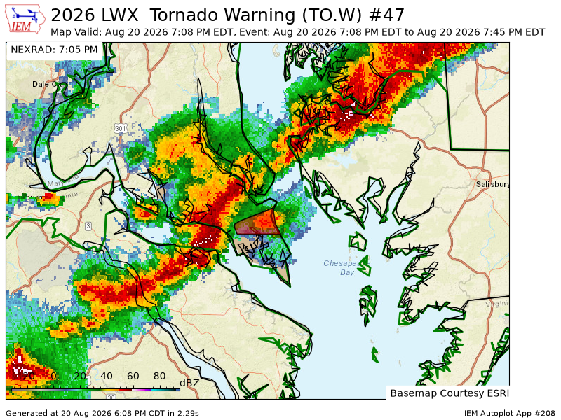 wxcast's tweet photo. LWX issues Tornado Warning [tornado: RADAR INDICATED, hail: 0.00 IN] for St. Marys [MD] till 7:45 PM EDT https://t.co/8NEqtV7D41 https://t.co/Gd8oWD8Zcc