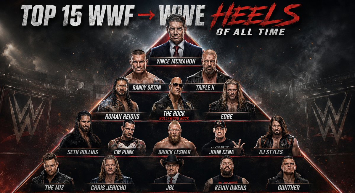 justtheone_1's tweet photo. Top 15 heels in WWe History Pyramid edition 
Did i cook or did i miss? https://t.co/ImRUv8CXVL