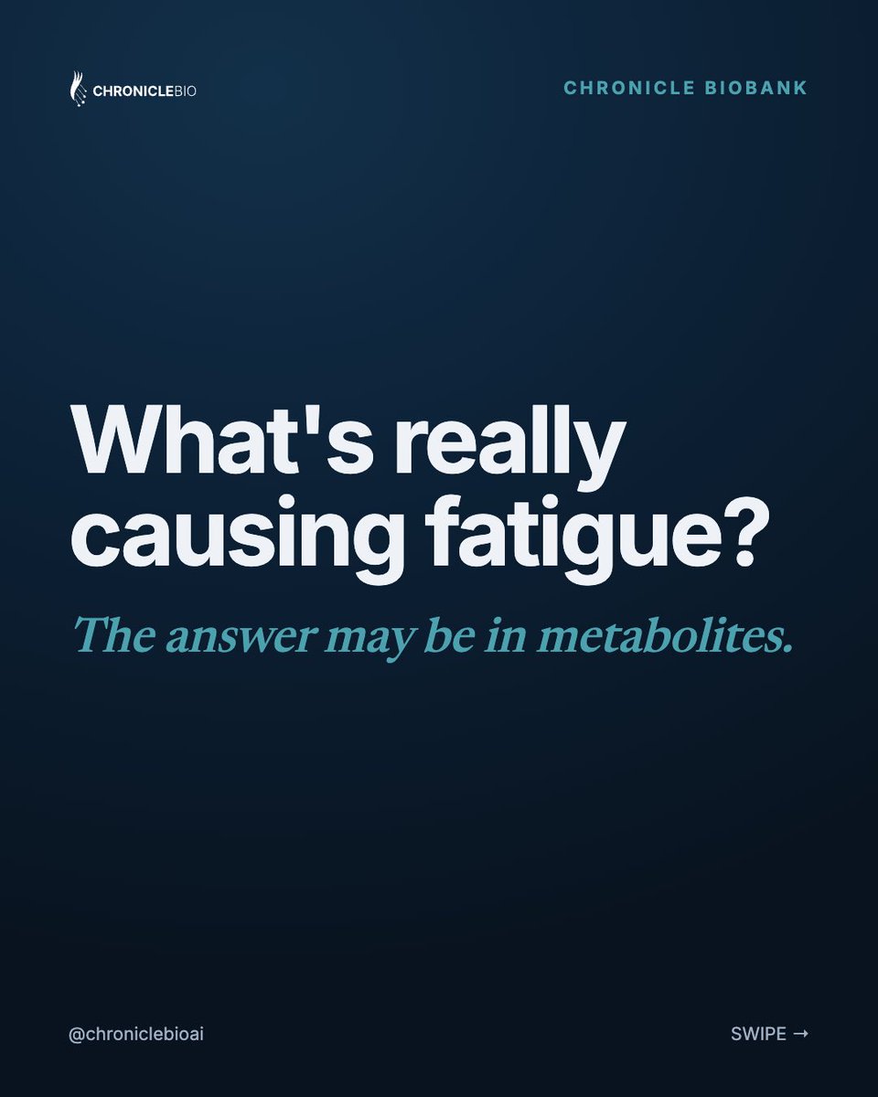 ChronicleBioAI's tweet photo. One of the ways our researchers determine what could be causing fatigue in complex chronic conditions is through metabolomics. 

In our study, we measure 2,000+ metabolites that can give participants insights on their biology.

More Info: https://t.co/vvYZYECJhw https://t.co/19hIdlmV17