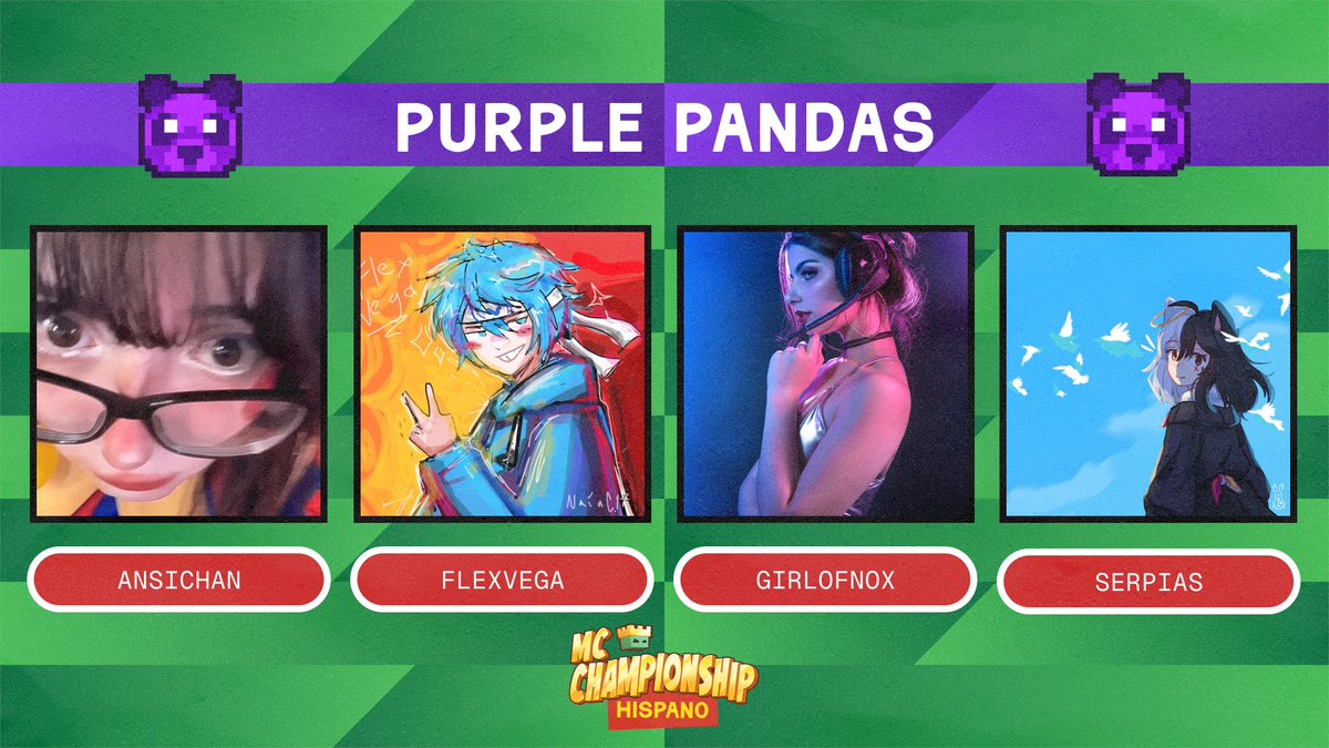 Shadoune666's tweet photo. 👑 Presentamos al Equipo Purple Pandas 👑

@AnsiChan @iflexvega @GirlOfNox @Serpias 

Apóyalos en el MCC Hispano:
22 de Agosto 📅
2pm 🇲🇽 | 3pm 🇵🇪 🇨🇴  | 4pm 🇨🇱 | 5pm 🇦🇷 | 10pm 🇪🇸 https://t.co/GuvLJnd83A