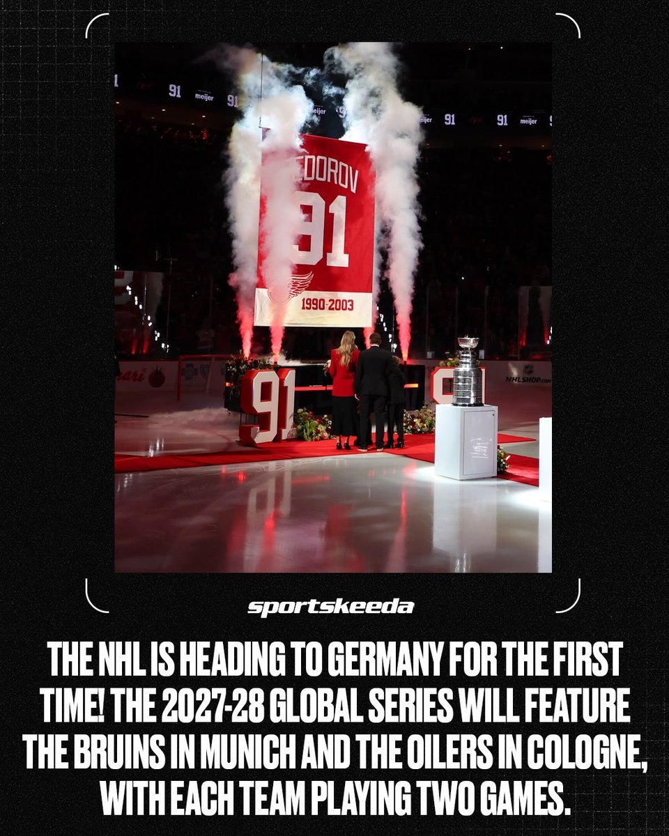 SportskeedaNHL's tweet photo. Germany is getting NHL hockey! 🇩🇪🔥
#NHL #Bruins #Oilers https://t.co/nPCjTM77dc