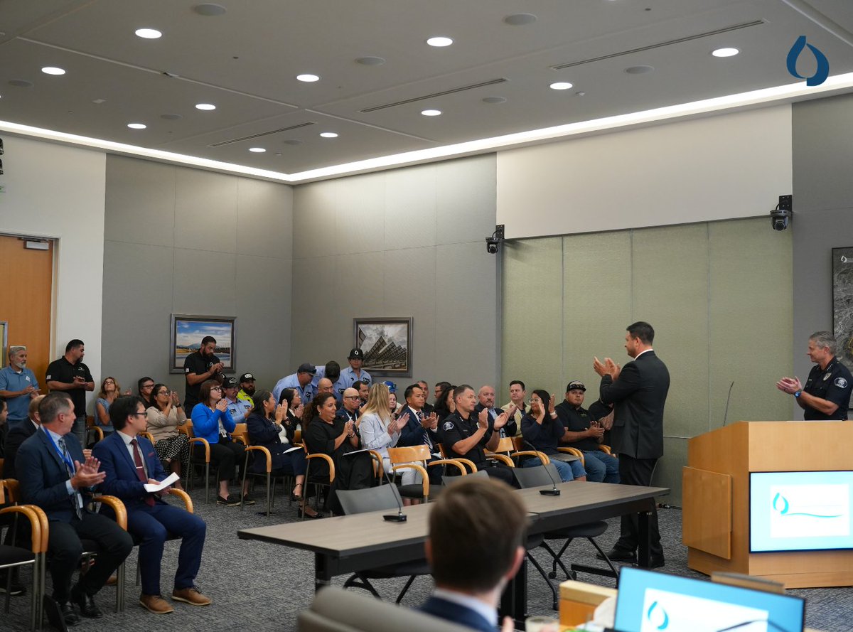 IEUAwater's tweet photo. During yesterday’s Board of Directors meeting, the Chino Police Department recognized IEUA staff for their support during a search and recovery operation in February, following severe storm events in the region.

IEUA staff were recognized for the professionalism, expertise, and teamwork they demonstrated while assisting local authorities during the operation. We are proud of our team and their commitment to supporting our community and regional partners when it matters most.