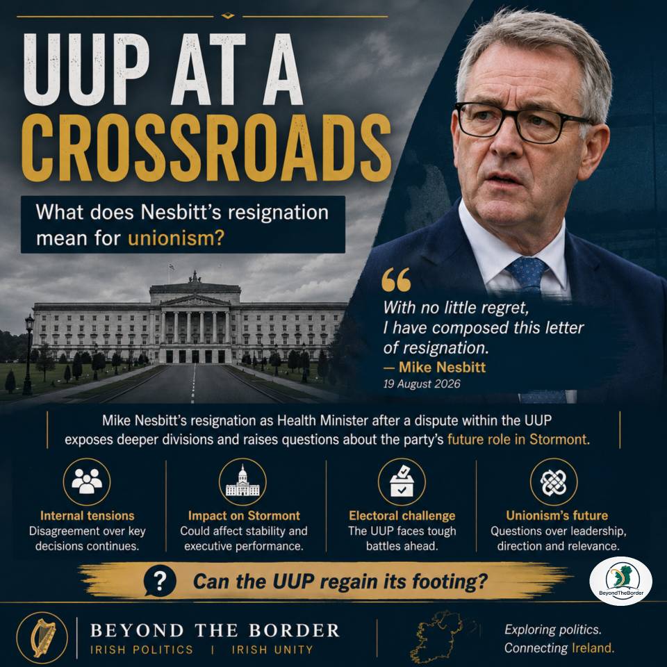bey0ndtheborder's tweet photo. “One resignation. Bigger questions for unionism.”

Mike Nesbitt’s departure from the Stormont Executive highlights tensions within the UUP and raises questions about its future influence.

Can the UUP regain its footing? https://t.co/mdBB6GljZC