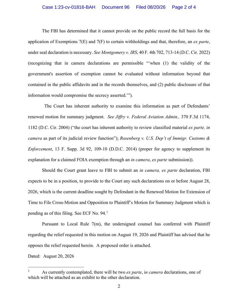 batten_von's tweet photo. Update: We just received the attached new court records, which explain why the @FBI is asking @uscourts Judge Beryl Howell for permission to privately provide her with highly sensitive information concerning FBI files related to the DOJ heroin-trafficking allegations involving Nigerian President Bola Tinubu. It seems #Tinubu is afraid for his life.

The main FBI claim is that disclosure “could reasonably be expected to endanger the life or physical safety of any individual.” We can only surmise from this that Nigerian President Bola Tinubu (@officialABAT) is now telling the #FBI that his life would be in danger if the files are released.

Nigerians, this is the man asking you to re-elect him next year. More to come.

@JDVance @SecRubio @SusieWiles47 @HouseForeignGOP @HouseForeign @SFRCdems @StateDept @AsstSecStateAF @SenateForeign @SenTedCruz @RepBrianMast @SusieWiles @RepGregSteube @RepJames @Jim_Jordan @RepRaskin @FBIDirectorKash @ChuckGrassley @SenatorDurbin @HouseJudiciary @JudiciaryGOP @FoxNews @washingtonpost @joerogan @joeroganhq @seanhannity @IngrahamAngle @chicagotribune @AGToddRokita @GovBraun @tmhuston @INHouseGOP @indgop @SOSDiegoMorales @indystar @JudgeJeanine @GOP @Republicans