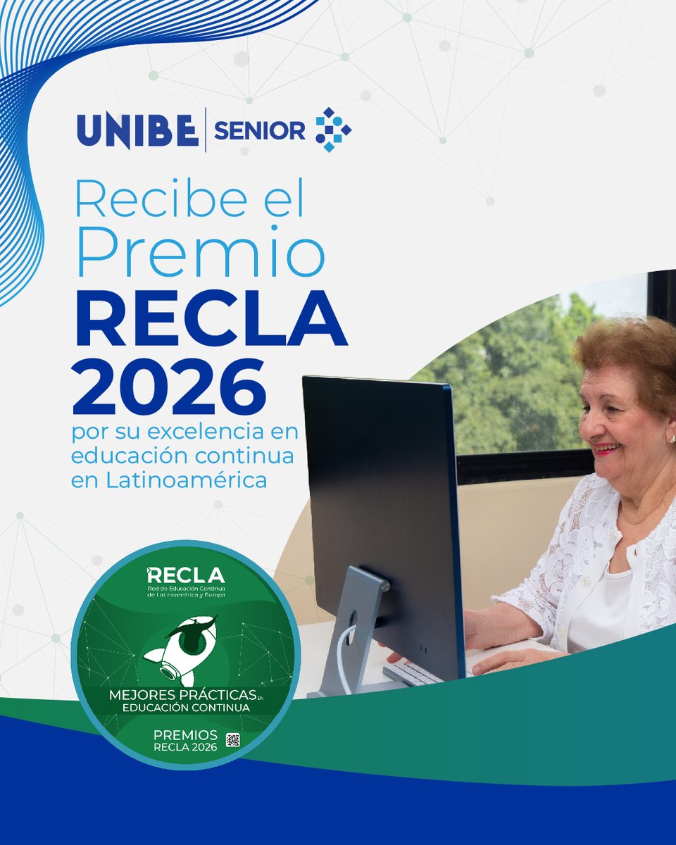 unibeenlinea's tweet photo. 🏆 ¡#OrgulloUnibe! Unibe Senior recibió el Premio RECLA 2026 en la categoría “Mejores Prácticas en Educación Continua”, un reconocimiento a su propuesta de aprendizaje para toda la vida. 💙

https://t.co/R8KanHp5J2 https://t.co/RCF6NeyXCU
