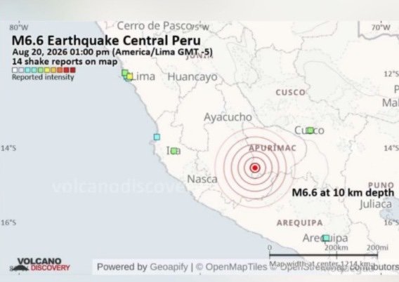 AndreaPasmay's tweet photo. #TerremotoEnPerú Debido a su gran magnitud (7.2), el terremoto pudo sentirse en diferentes regiones del #Perú y a una considerable distancia del epicentro.

El evento fue registrado por las redes de monitoreo sísmico y continúa bajo vigilancia de las autoridades especializadas. https://t.co/lLoZDTlbtV