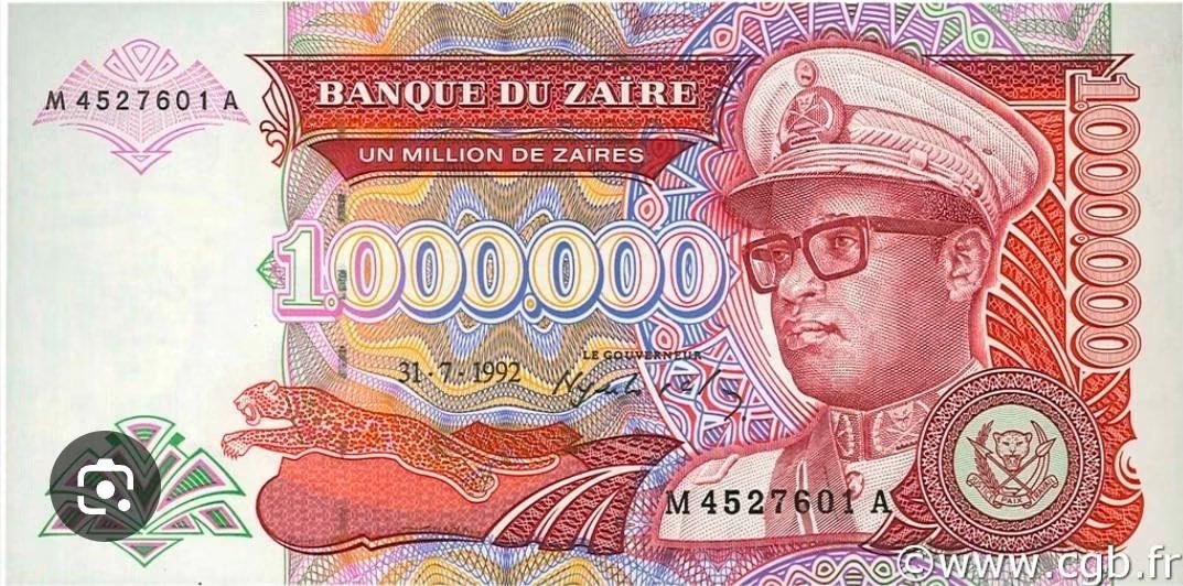 skyphilius's tweet photo. De 1 Zaïre = 2 $ en 1967 à 110 millions de Zaïres pour 1 $ en 1993, la RDC aura connu l'une des pire hyperinflations de l'histoire 📉
​Réintroduit en 1998 pour stabiliser l'économie, le Franc Congolais est passé d'un taux de 1,38 CDF pour 1 $ à plus de 2 850 CDF ou 2 250 CDF aujourd'hui. Un symbole fort des turbulences monétaires du pays ! 🇨🇩💵 #HistoireRDC #Économie #bcdc
