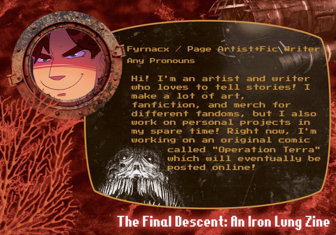 theironlungzine's tweet photo. New day, new contributor spotlights! @fyrnacx @Snoocupz @museofavon @SpaceGays4Days https://t.co/Mkb5mm1Cp2