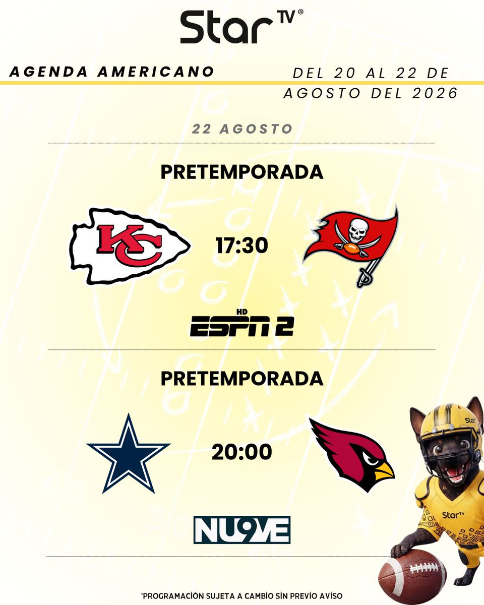 StarTVMx's tweet photo. 🏈 ¡Vuelve la emoción de los emparrillados! 📺 

Disfruta toda la intensidad del fútbol americano directamente en tu pantalla con StarTV 🛰️ y vive cada yarda como si estuvieras en la tribuna. 🔥

#FutbolAmericano #Xoli #AgendaAmericano https://t.co/5NqQNunwDm
