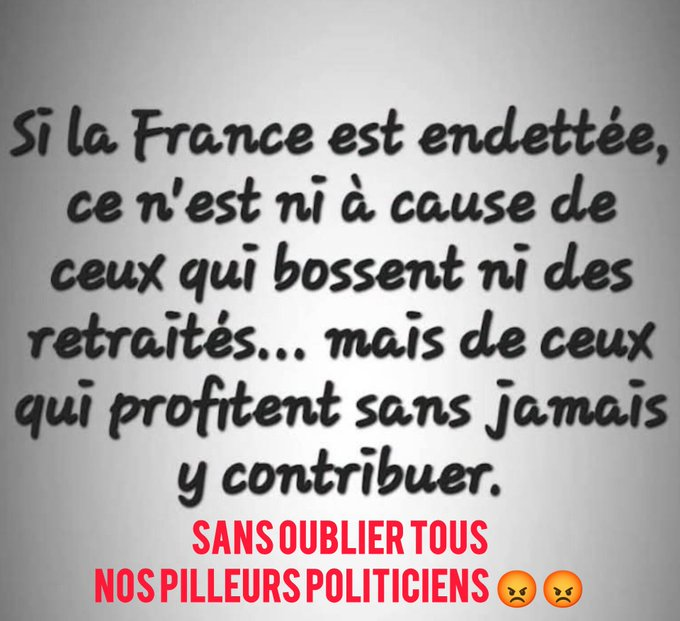 Forhalinton's tweet photo. Si la France est endettée, ce n'est ni à cause de ceux qui bossent ni des retraités... mais de ceux qui profitent sans jamais y contribuer.
SANS OUBLIER TOUS NOS PILLEURS POLITICIENS https://t.co/rXuphnZTX2