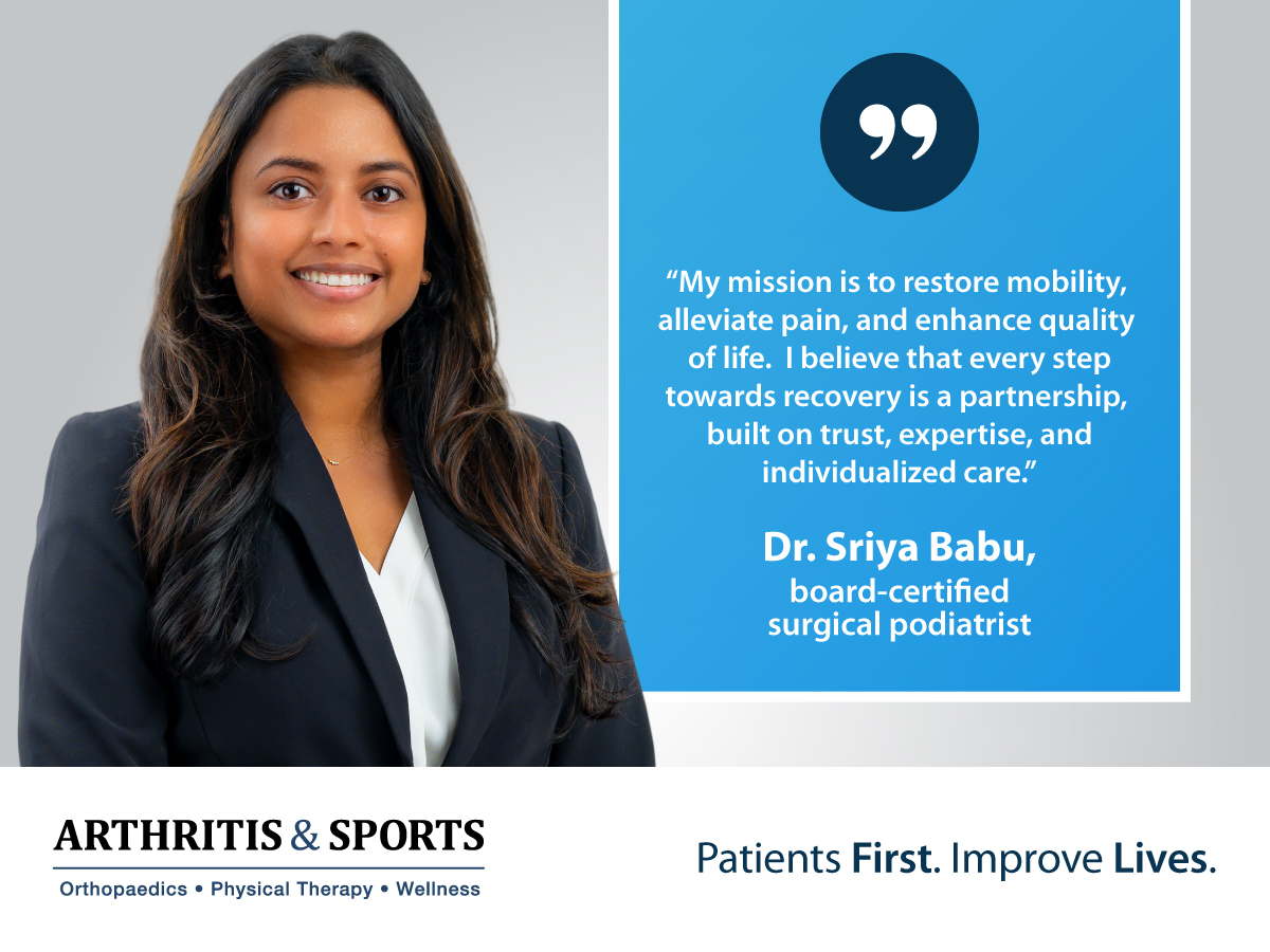 Arthritisports's tweet photo. Every step toward recovery should be a partnership. 🦶

Dr. Sriya Babu provides individualized foot &amp; ankle care focused on mobility, pain relief and quality of life at Arthritis &amp; Sports Orthopaedics in Sterling &amp; South Riding, VA.

Learn more or request an appointment online! https://t.co/fgzP644VrP