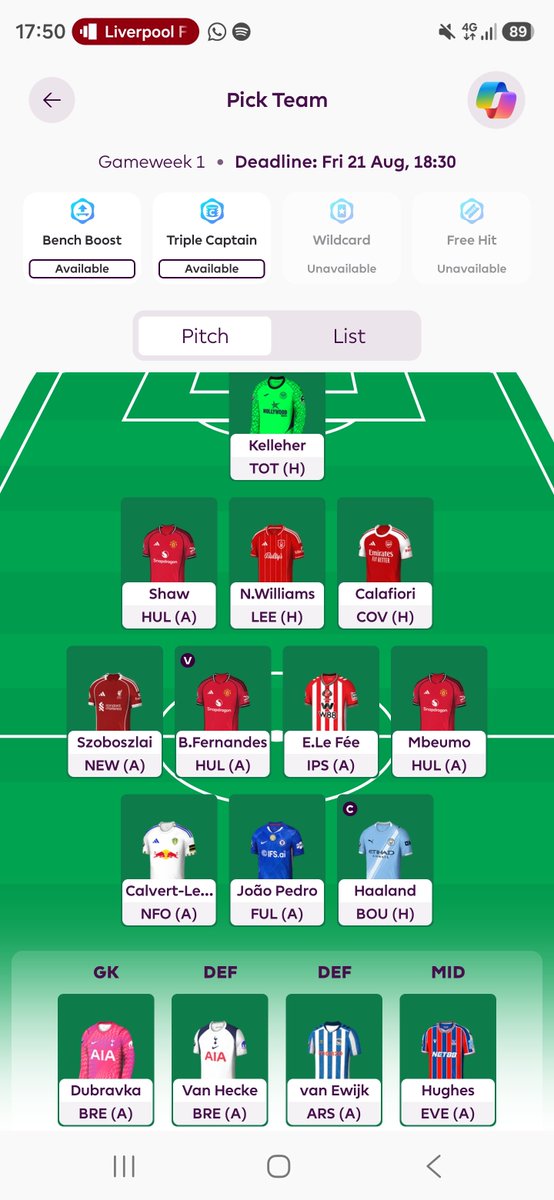 PritenNPatel's tweet photo. @BenCrellin No bench boost etc. Try and build up a few transfers if possible https://t.co/3bChu6rm9G