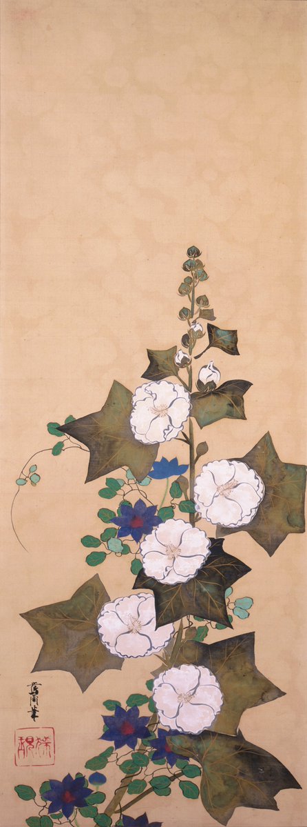 JapanTraCul's tweet photo. Hollyhocks, by Sakai Oho, first half 19th century https://t.co/WmrMVtRDkO