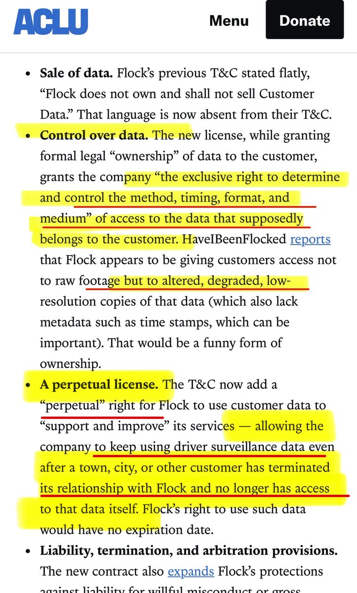 Hannibal9972485's tweet photo. These FALSE arrests and stops starting to make sense. Flock is feeding the police ALERTS 🚨 based off of altered, degraded, low-resolution copies of license plate data ALERTS .

If POLICE  want a more high-resolution original file with the metadata, the police department is forced to go back to Flock and request the "premium" file from Flock's corporate vault. Flock is deliberately degrading evidence to artificially manufacture a dependence and they’ve  altered their TERMS & CONDITIONS 4X MID CONTRACT 

Why would a company do this? 

Because If the police only get degraded copies, the police investigation relies on Flock to "enhance" or provide the real data. But more importantly, if the police department cancels the contract (like Evanston or LAPD), the police lose access to their own "owned" data because Flock controls the method and medium of access. But Flock retains a perpetual license to use the high-resolution data.

Say a CITY wants to LEAVE and CANCEL FLOCK contract 
 the police lose access to the high-resolution originals. If  THEY have  OPEN cases they all die because the degraded copies they have on file are legally useless in court. This guarantees Flock's contracts are practically unbreakable.🚨⚠️

They are holding the original evidence hostage to ensure police departments can never truly leave their platform.
🚨🚨

If the police use a degraded Flock image in court, the defense will destroy it because it lacks authentication (no metadata). This guarantees that cases will be thrown out or wrongful convictions will occur because the original high-quality data is withheld by Flock as leverage. 

One example ⚠️

LAPD's audit found that 161 plate matches were confirmed by officers, but the vehicles were not stolen. That means the "hot lists" feeding the alerts are inaccurate. 

Why is this allowed to persist? Flock's new T&C expands protections against liability for willful misconduct or gross negligence ⚠️. Flock knows the alerts are false. They know cops are stopping people based on bad data. But they shifted the liability to the taxpayers (the city) and locked the city into mandatory arbitration in Georgia so the citizens can't sue Flock effectively.
——
Another case is where

Evanston, Illinois, voted to cancel their Flock contract and deactivate their 19 cameras in August 2025. They issued an official termination notice. During the termination period, the cameras disappeared from the poles. But then, Flock physically reinstalled the cameras back on Evanston streets without municipal authorization🚨👀

Evanston issued a cease-and-desist order on September 18. Flock claimed the reinstalled cameras were "inactive," but they left them up for months, only removing them when a news organization started asking questions.

Why would a company reinstall dead cameras on public poles after being fired?

Look at the new February 2026 contract terms. Flock wrote in a "perpetual" right for themselves to keep using customer data to "support and improve its services" even after a town terminates its relationship with Flock.

Flock wrote the perpetual license into the contract because they are building a shadow surveillance network using the physical infrastructure of cancelled jurisdictions.

A camera that is "inactive" to the local police department is not inactive to Flock's corporate servers🚨👀. The Flock cameras are solar-powered and cellular-enabled. They do not need the local police department's network to operate. They connect directly to Flock's cloud..

When Evanston cancelled their contract, Flock reinstalled the cameras because those cameras were still transmitting raw vehicle data to Flock's nationwide database for their own proprietary use. They bypassed the local city council entirely. Flock is using the physical utility poles of cities that explicitly fired them to illegally harvest location data on American citizens without a government contract or legal authorization

https://t.co/PV9Uwd85K4

@RepThomasMassie