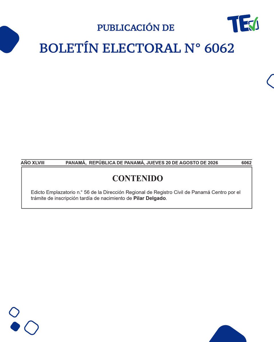 tepanama's tweet photo. Te compartimos el boletín Electoral N° 6062, más información: https://t.co/k5ZvPC6vU7
#TribunalContigo https://t.co/WY6xMBuUNM
