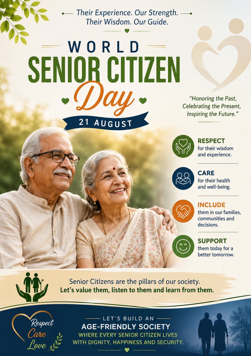 PradanBaruah's tweet photo. Warm greetings on World Senior Citizen Day. Let us honour our senior citizens for their wisdom, experience and invaluable contributions to society.

Let us continue to respect, care for and support our elders, ensuring they live with dignity, happiness and security. https://t.co/qeuiAEF3RJ