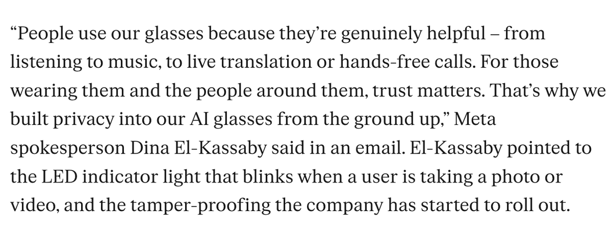 JerusalemDemsas's tweet photo. As someone who loves wearables and gadgets, the Meta recording glasses are an abomination and people should be ashamed to have released this into the world. (h/t @verge).

https://t.co/zRnBPdSIrq https://t.co/mhsK0JApmq