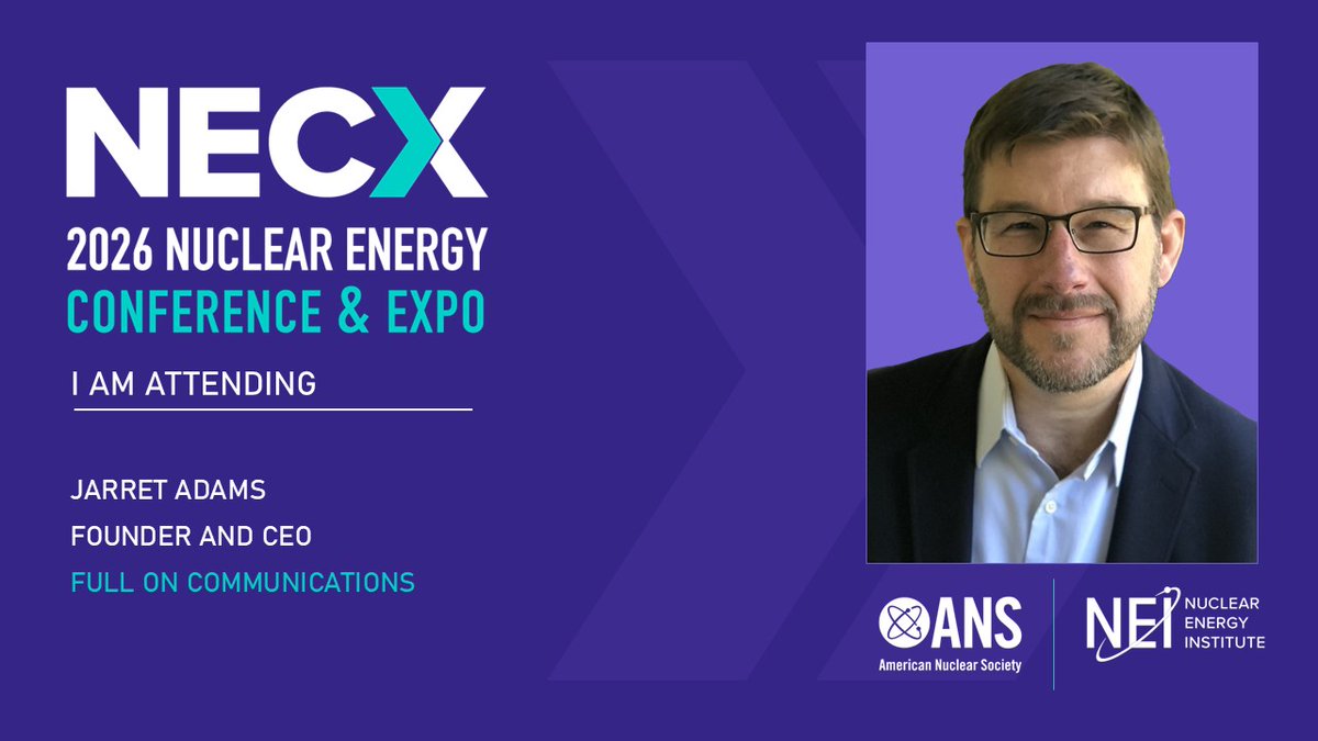 jarretadams's tweet photo. The nuclear energy sector is undergoing a period of extraordinary growth and transformation. 

Look forward to seeing colleagues old and new at #NECX2026, hosted by @ANS_org and @NEI, in Dallas next week.

Let's connect if you want to discuss how our team at @fulloncom can help you connect with those who matter most and seize this unique opportunity.

Learn more: https://t.co/rNdW0Qc2yh