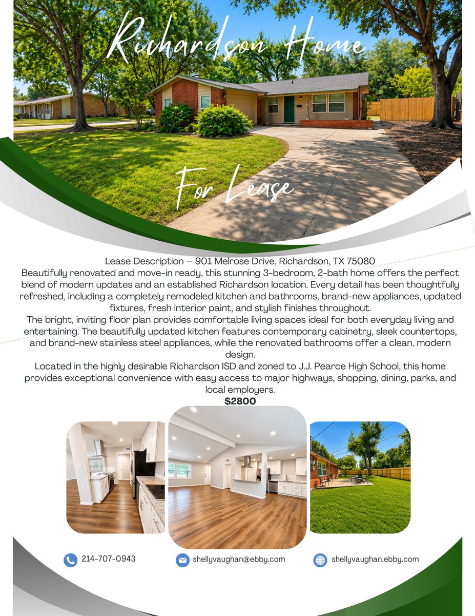soldonshellydfw's tweet photo. 901 Melrose Dr., Richardson, TX 75080 features a brand-new kitchen with new appliances, fully remodeled bathrooms, fresh interior paint, updated fixtures, and modern finishes throughout. Enjoy the feel of a like-new home in an established Richardson neighborhood. Conveniently located with easy access to shopping, dining, and major highways, and zoned to highly sought-after J.J. Pearce High School. A rare lease opportunity combining exceptional updates with an outstanding location!
$2800
#901MelroseDrive #RichardsonTX #RichardsonLease #ForLease #JustListed #MoveInReady #CompletelyRenovated #UpdatedKitchen #RemodeledBathrooms #NewAppliances #FreshPaint #ModernLiving #RichardsonISD #PearceHighSchool #JJPearce #DFWRealEstate #TexasHomes #LeaseOpportunity #HomeSweetHome #NowLeasing