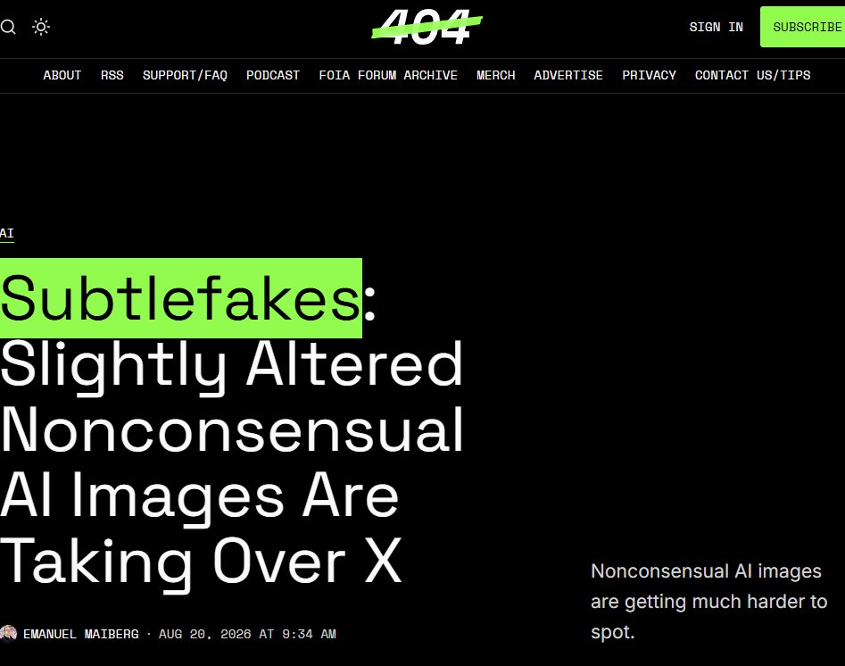DevWizardxbt's tweet photo. THERE IS A NEW DANGEROUS TERM FOR DEPPFAKE ?????!!!!

The article describes a new form of AI-manipulated imagery the author calls “subtlefakes.” 

Literally this  Nonconsensual AI Images Are Taking Over X

Thiw term will go viral all over x

https://t.co/GsVEiD55iA https://t.co/KOBq51SKjl