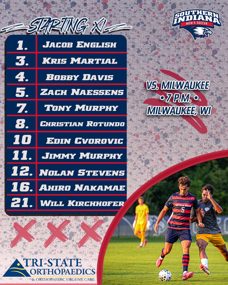 USIMSOC's tweet photo. ⚽️Your Screaming Eagles Starting XI against Milwaukee.⚽️
1st Regular Season Game starts in 1 hour
⚽️🦅 | #GoScreamingEagles #OVCit https://t.co/xDfYOMeFDn